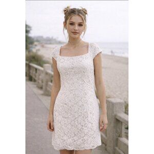 Vintage Scott McClintock Coquette Lace Dress 90s Square Neck Sz 14 Feminine